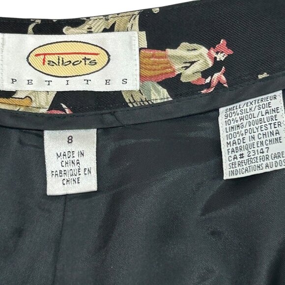 Talbots Petites Black Silk Wool Blend Floral Pants Size‎ 8 Petite - Picture 4 of 8